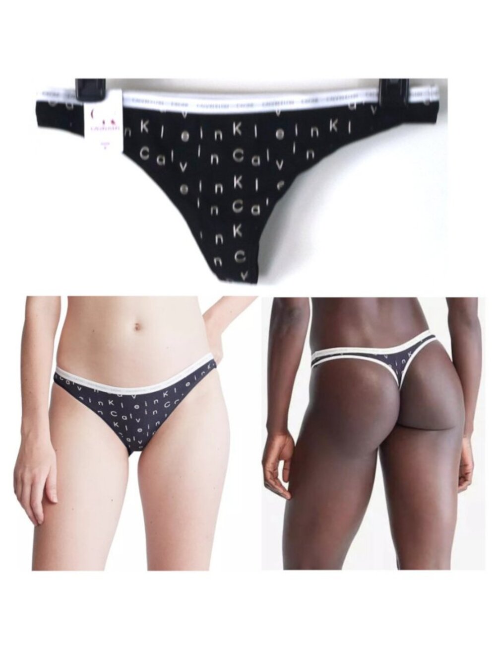 Calvin Klein CK One Cotton Print Thong Black Falling Logo 008 M New QD3783